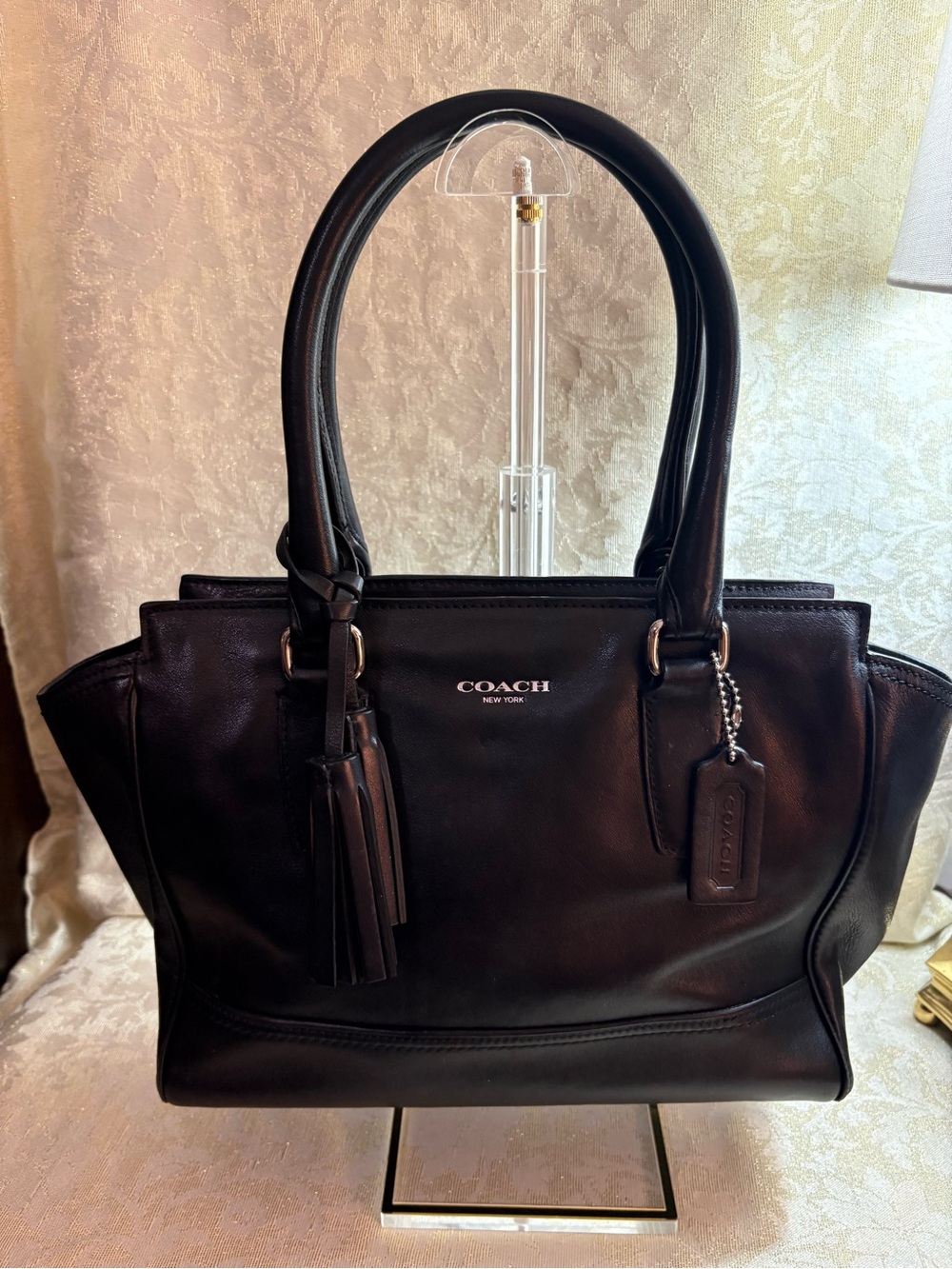 Coach Candace Carryall Bag Black Leather with Twin Tassels and Hang Tag